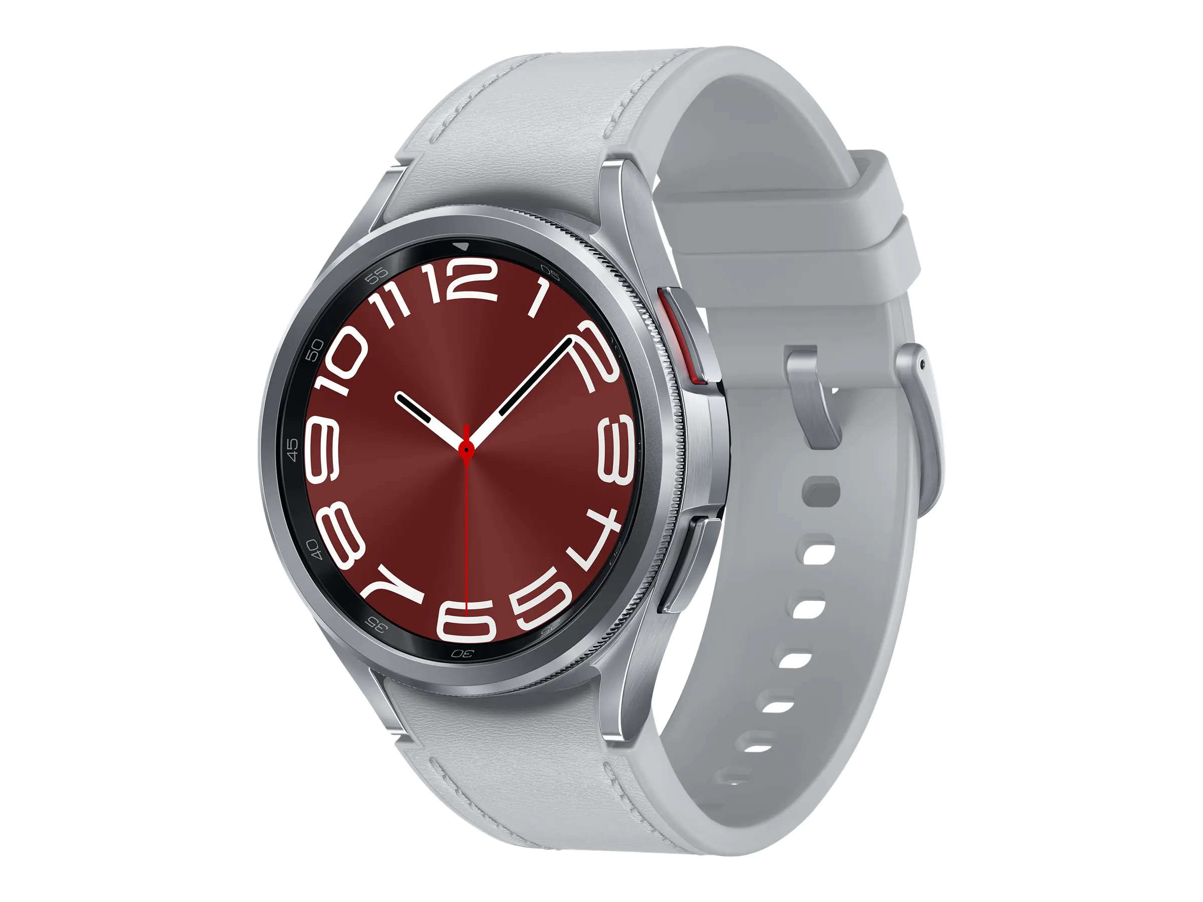 Samsung Galaxy Watch6 Classic - 43 mm - intelligente Uhr mit Band - Hybrid-Eco-Leder - Silber - Bandgröße: S/M - Anzeige 3.33 cm (1.3") - 16 GB - LTE, NFC, Wi-Fi, Bluetooth - 4G - 52 g - Silber