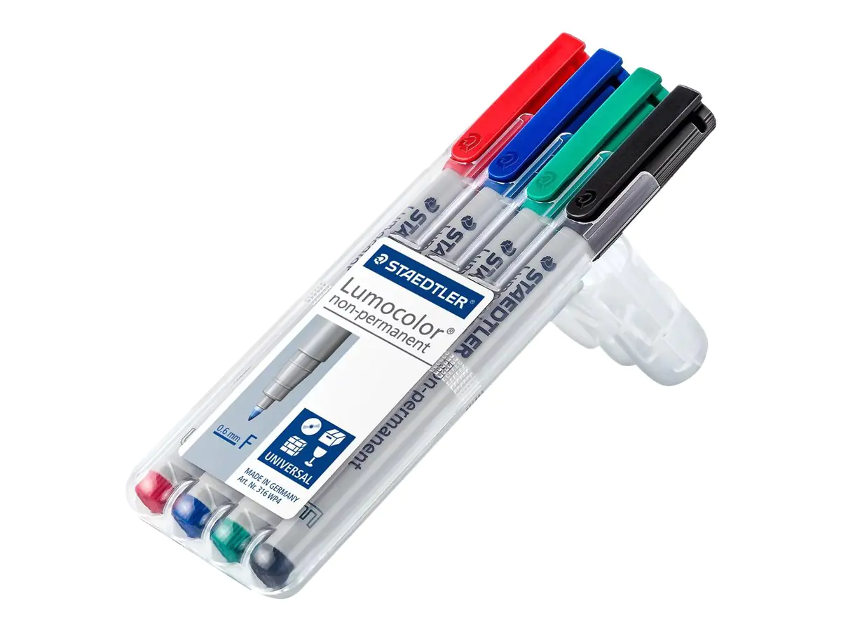 STAEDTLER Lumocolor 316 - Marker - nicht dauerhaft - Schwarz, Rot, Blau, Grün - 0.6 mm - fein (Packung mit 4) 316 WP4