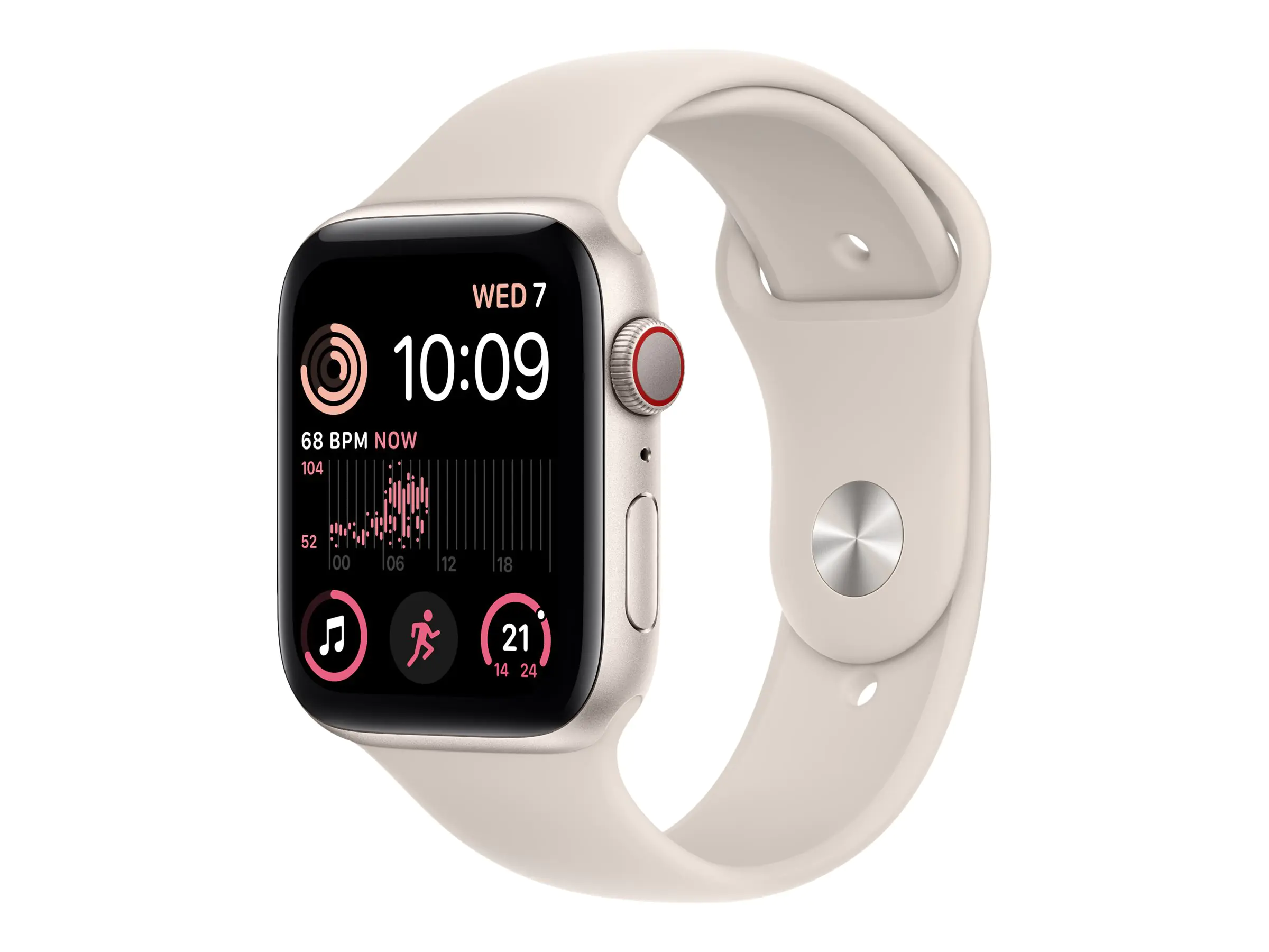Apple Watch SE (GPS + Cellular) - 44 mm - Starlight Aluminium - intelligente Uhr mit Sportband - Flouroelastomer - Starlight - Bandgröße: regelmäßig - 32 GB - Wi-Fi, LTE, Bluetooth - 4G - 32.9 g