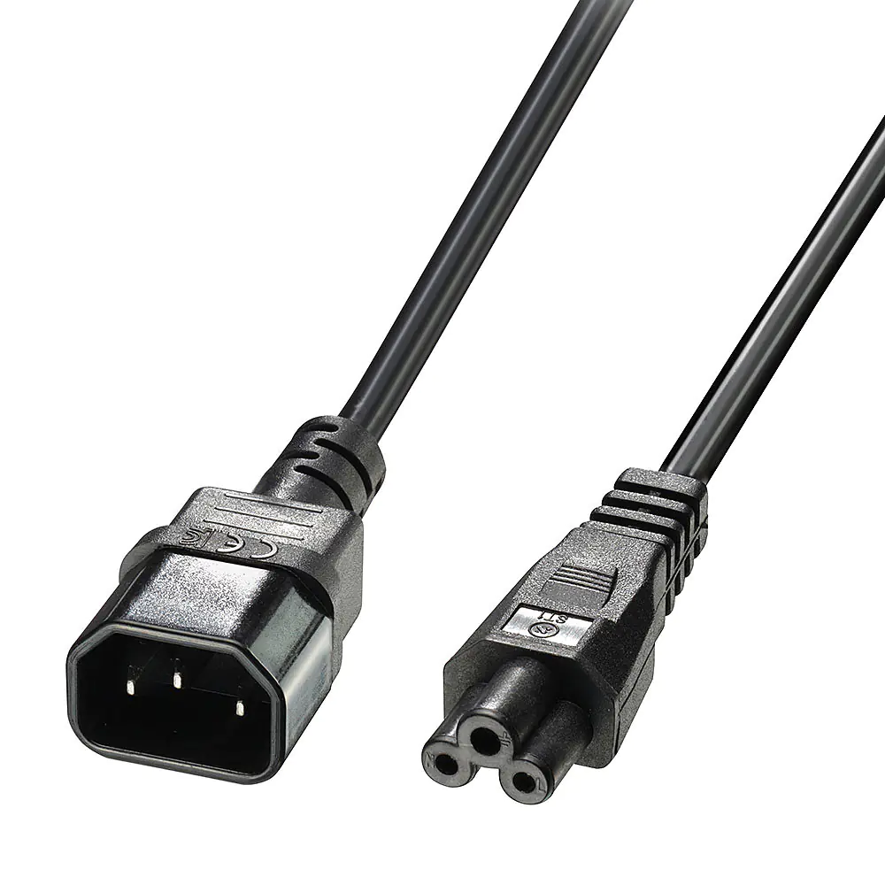 Lindy - Spannungsversorgungs-Verlängerungskabel - IEC 60320 C5 bis IEC 60320 C14 - 1 m - geformt - Schwarz